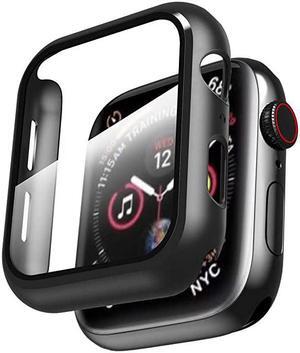 Case Compatible with Apple Watch Series 6/SE/Series 5/Series 4 44mm with Built in Tempered Glass Screen Protector- All Around Hard PC Case Overall Protective Cover (Black)