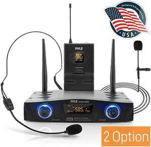 Compact UHF Wireless Microphone System Pro Portable 1 Channel Desktop Digital Mic Receiver Set w BeltPack Transmitter Receiver Headset and Lavalier Mics XLR For Home PA  PDWM1988BBlack