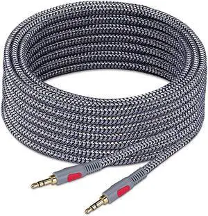 35mm Aux Cord 30 ft Nylon Braid 35mm to 35 mm Audio Cable 18 Shielded AUX Headphone Cable Extension Male to Male Outdoor Auxillary Stereo Audio Cable Cord
