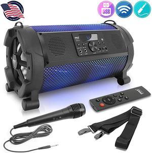 Wireless Portable Bluetooth Boombox Speaker 500W 21Ch Rechargeable Boom Box Speaker Portable Barrel Loud Stereo System with Flashing LED Digital LCD Display AUX USB 14 Mic IN  PBMSPG180