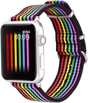 Rainbow Watch Band Compatible with Apple WatchLGBT Woven Nylon Wristband Replacement Sport Strap Compatible with iWatch Series 654321 42MM44MM All ModelsBlack Bottom Steel Buckle