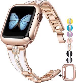 Bling Bands Compatible with Apple Watch Band 38mm 40mm 42mm 44mm with CaseWomen Diamond Rhinestone Metal Jewelry Wristband Strap for iwatch Series SE654321 Rose GoldWhite42mm44mm