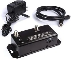 24db Distribution Amplifier | Digital TV Antenna Booster Signal Amplifier Adjustable BoostGain NTSC ATSC FM UHF VHF 1000 MHz Includes RG6 Coaxial Cable