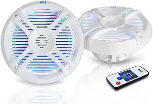 65 Dual Waterproof Marine Speakers 250W Outdoor CarBoat Radio Stereo Speakers WaterproofWeather Proof Marine Stereo Speakers System Pair LED Light Mount Kit Speaker Wire Grill  PLMRX68LEW