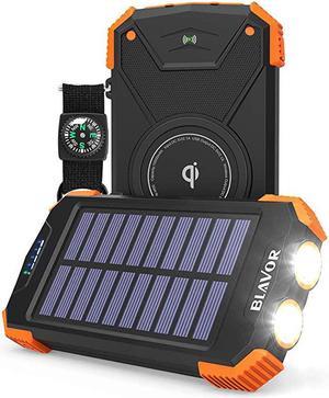 Power Bank Qi Portable Charger 10000mAh External Battery Pack Type C Input Port Dual Flashlight Compass Panel Charging Orange