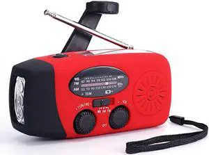 Weather Radio Hand Crank Self Powered Solar Emergency Radios with 3 LED Flashlight 1000mAh Power Bank Smart Phone Charger Red