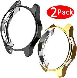 2 Pack] Compatible Samsung Galaxy Watch 46mm/ Gear S3 Case Cover, Soft TPU Plated Protective Protector Bumper Cover Case for Samsung Gear S3 Frontier/Classic Black and Gold