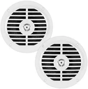 525 Inch Dual Marine Speakers 2 Way Waterproof and Weather Resistant Outdoor Audio Stereo Sound System with 100 Watt Power Polyprone Cone and Cloth Surround 1 Pair PLMR57W White