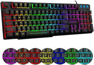 RGB Wired Gaming Keyboard Rainbow Multiple Color LED Backlit Keyboard USB Mechanical Feeling Keyboard for Gamer amp Work