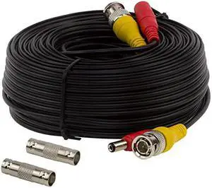 100ft PreMade AllinOne BNC Video and Power Cable with Connector for Surveillance CCTV Security Camera Video System Black