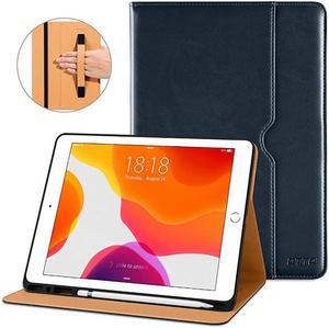 New iPad 7th/8th Generation Case 10.2 Inch 2019/2020, Premium Leather Business Folio Stand Cover with Built-in Apple Pencil Holder - Auto Wake/Sleep and Multiple Viewing Angles - Blue