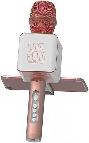 PopSolo by  Professional Bluetooth Karaoke Microphone and Voice Mixer with Smartphone Holder Great for Kids and Parties Rose Gold