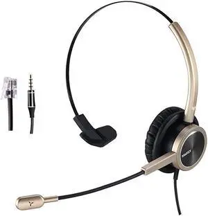 Headset RJ9 for Office Call Center with Noise Cancelling Mic with Extra 35mm Connetor for Mobiles Compatible with Avaya Nortel Aastra Toshiba