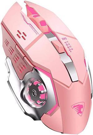 T85 Rechargeable Wireless Mouse 24G Ergonomic Silent Gaming Mice Portable Optical with USB Receiver 3 Adjustable DPI 6 Buttons LED Lights Compatible with LaptopPCChromebook Pink