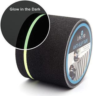Anti Slip Traction Tape with Glow in Dark Green Stripe 4 Inch x 30 Feet Best Grip Friction Abrasive Adhesive for Stairs Tread Step Indoor and Outdoor Black 4 inch X 30 feet