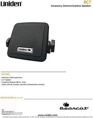 BC7 Bearcat 7Watt External Communications Speaker Durable Rugged Design Perfect for Amplifying  Scanners CB Radios and Other Communications Receivers