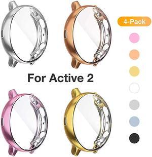 4 Pack Screen Protector Case Compatible for Samsung Galaxy Watch Active 2 44mm Silicone Rugged Bumper AllAround Protective Plated Shell Face cover Active2 44mm SilverRoseGoldPinkGold