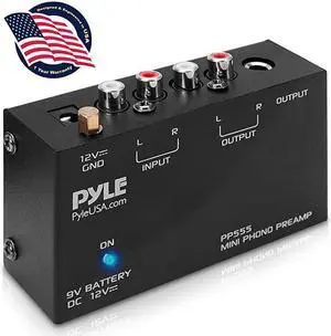 Phono Turntable Preamp Mini Electronic Audio Stereo Phonograph Preamplifier with 9V Battery Compartment Separate DC 12V Power Adapter RCA Input RCA Output amp Low Noise Operation PP555