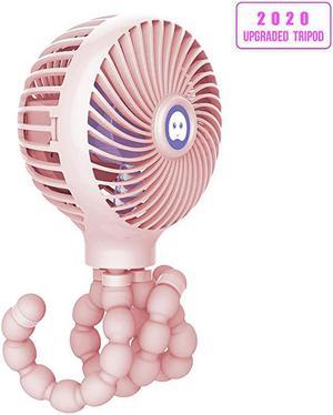 Mini Handheld Stroller Fan  Personal Portable Baby Fan with Flexible Tripod 2020 Upgraded Version Gift for Children Rechargeable Fan for Office Room Car Traveling BBQ Gym Fan with 3 Settings Pink