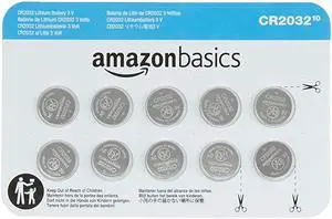 Basics 10 Pack CR2032 3 Volt Lithium Coin Cell Battery