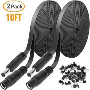 Pack DC Power Extension Cable 10ft 1mm x 55mm Compatible with 1V DC Adapter Cord for CCTV IP Camera LED Car Black