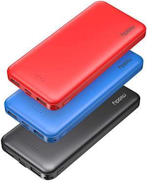 3Pack  10000mAh Dual USB Portable Charger Fast Charging Power Bank with USB C Input Backup Charger for iPhone X Galaxy S9 Pixel 3 and etc Red Blue amp Black