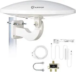 TV Antenna for Multiple TVs ANTOP UFO Amplified RooftopAtticRVMarine HDTV Antenna 65 Miles Omni Directional Extremely High Reception with 33ft Coaxial Cable and Signal Splitter for 2 TVs