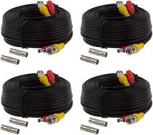 100ft BNC Video Power Cable BNC Extension Wire Cord with Connectors All in one premade Siamese Cable for Surveillance CCTV Security Camera Video System Black 4 Packs by