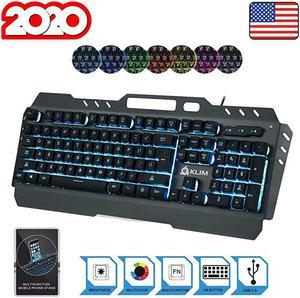 Lightning Gaming Keyboard  7 LED Colors  Ergonomic Semi Mechanical Keyboard with Metal Frame  Compatible with PC Mac PS4 Xbox One  Wired Hybrid Keyboard  Teclado Gamer  New 2021 Version