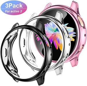 Compatible with Samsung Watch Active 2 Case 44mm3 Pack Soft Full Cover Screen Protector Case for Samsung Galaxy Active 2 Smartwatch 44mm BlackSilverRose Pink