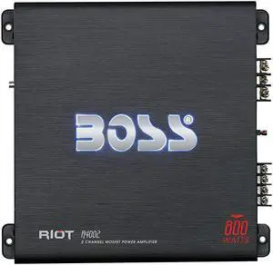 R4002 Riot 800 Watt 2 Channel 2 4 Ohm Stable Class AB Full Range Bridgeable Mosfet Car Amplifier with Remote Subwoofer Control