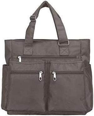 Tote Bag Waterproof Nylon Multi Pocket Shoulder Bags Laptop Work Bag Teacher Purse and Handbags for Women Men Grey