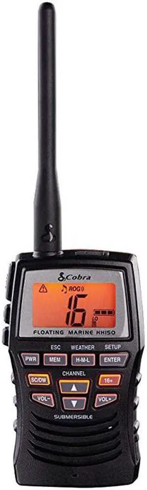 Marine Radio MR HH150 FLT 3 Watt Floating Long Range Handheld VHF Radio NOAA International Waterproof Submersible Weather Alerts LCD Screen Belt Clip