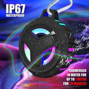 Bluetooth Shower Speaker Waterproof Portable Bluetooth Speakers TWS IP67 Waterproof Outdoor Speaker Wireless with LED Light Floating 2000mAh HandsFree for Shower Pool Beach Bike Black