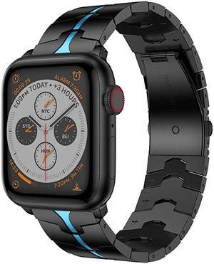 Compatible for Apple Watch Band 44mm42mmEnamel Process Stainless Steel Metal Watch Replacement Bands Compatible for Apple Watch Series 654321 SmartwatchBlack+Bule Enamel process
