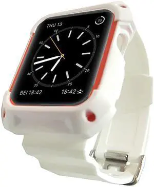 Apple Watch Silicon Band  42mm iWatch Bands with Protective Case Shockproof Rubber Replacement Strap with Metal Buckle Clasp for Apple Watch Series 3 2 1 Sport Edition Men White
