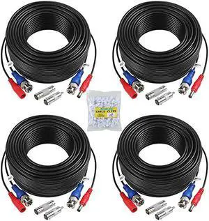 100ft BNC Video and Power Security Camera Cable with BNC Connectors and RCA Adapters for CCTV Camera System Black