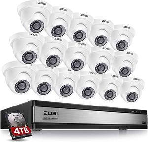 H265+ 1080p 16 Channel Security Camera System16 Channel CCTV DVR with Hard Drive 4TB and 16 x 1080p Indoor Outdoor Dome Camera 80ft Night Vision 105° View Angle Remote Control Alert Push