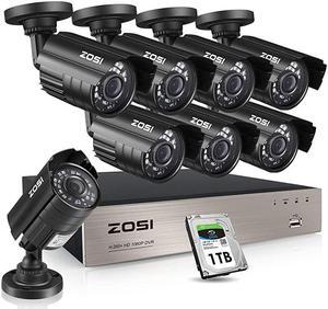 8CH Security Cameras System with Hard Drive 1TB5MP Lite H265+ 8Channel CCTV DVR Recorder with 8pcs 1080P HD Indoor Outdoor 1920TVL Surveillance Cameras with Night Vision for 247 Recording