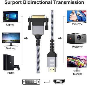 to DVI Cable 6 Feet BiDirectional Nylon Braid Support 1080P Full DVID Male to Male High Speed Adapter Cable Gold Plated for PS4 PS3Male A to DVID