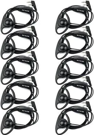Case of 10 Walkie Talkies Earpiece with Mic 2 Pin DType Headset for Baofeng UV5R BF888S  H777 RT22 RT27 RT5R Kenwood 2 Way Radios