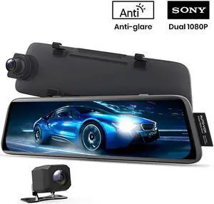 V5 Mirror Dash Cam Front and RearNo Glare Stream Media Rear View Mirror Camera with 935 Full Laminated Touch Screen 1080P Super Night Vision Backup CameraGPS Tracking Parking Mode
