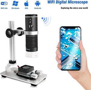 WiFi Digital Microscope for iPhone Android Phone Mac Windows HD 1080P Video Record 501000X Magnification Wireless Portable Microscope with Adjustable Metal Stand and Carrying Bag
