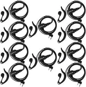 Walike Talkie Earpiece with Mic G Shape 2 Pin Adjustable Volume Headset for  H-777 RT22 RT21 Baofeng UV-5R 888S 2 Way Radio (10 Pack)