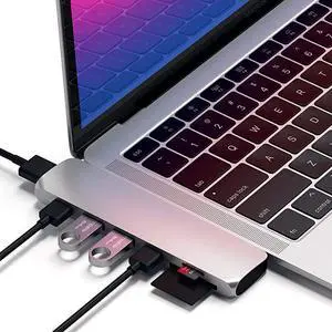 Aluminum TypeC Pro Hub Adapter Thunderbolt 3 40Gbs 4k HDMI PassThrough Charging SDMicro Card Reader 2 USB 30 Ports for 20162017 MacBook Pro 13Inch and 15Inch Silver