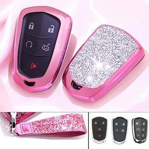 TM 4 5 6 Buttons 3D Bling keyless Entry Remote Smart Key Fob case Cover for 20162019 Cadillac CT6 20172019 XT5 20142019 CTS 20152019 XTS SRX ATS Accessorieswith Keychain Pink