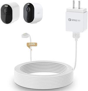 Power Adapter and 20ft/6m Cable for Arlo Ultra&Ultra 2/Arlo Pro 3 Pro 4(Not for floodlight),Weatherproof Outdoor or Indoor Magnetic Cable Continuously Charging for Arlo Camera (1 Pack, 20ft)