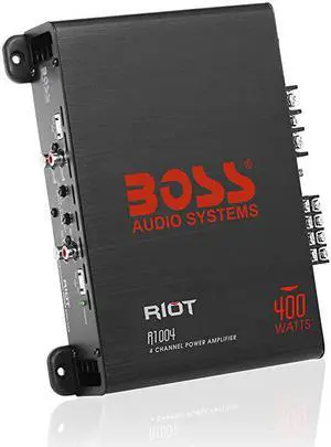 R1004 4 Channel Car Amplifier Riot Series 400 Watts Full Range Class AB 2 Ohm Stable IC Integrated Circuit Great for Car Speakers and Car Stereos