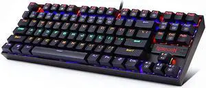 K552 Mechanical Gaming Keyboard RGB LED Rainbow Backlit Wired Keyboard with Red Switches for Windows Gaming PC 87 Keys Black