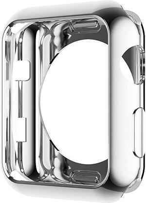 Compatible with Apple Watch Case Series 6 5 4 SE 44mm 40mm Series 3 2 1 38mm 42mm Soft TPU Plated Cover ScratchProof Protective Iwatch Bumper No Front Screen Protector Silver 38mm